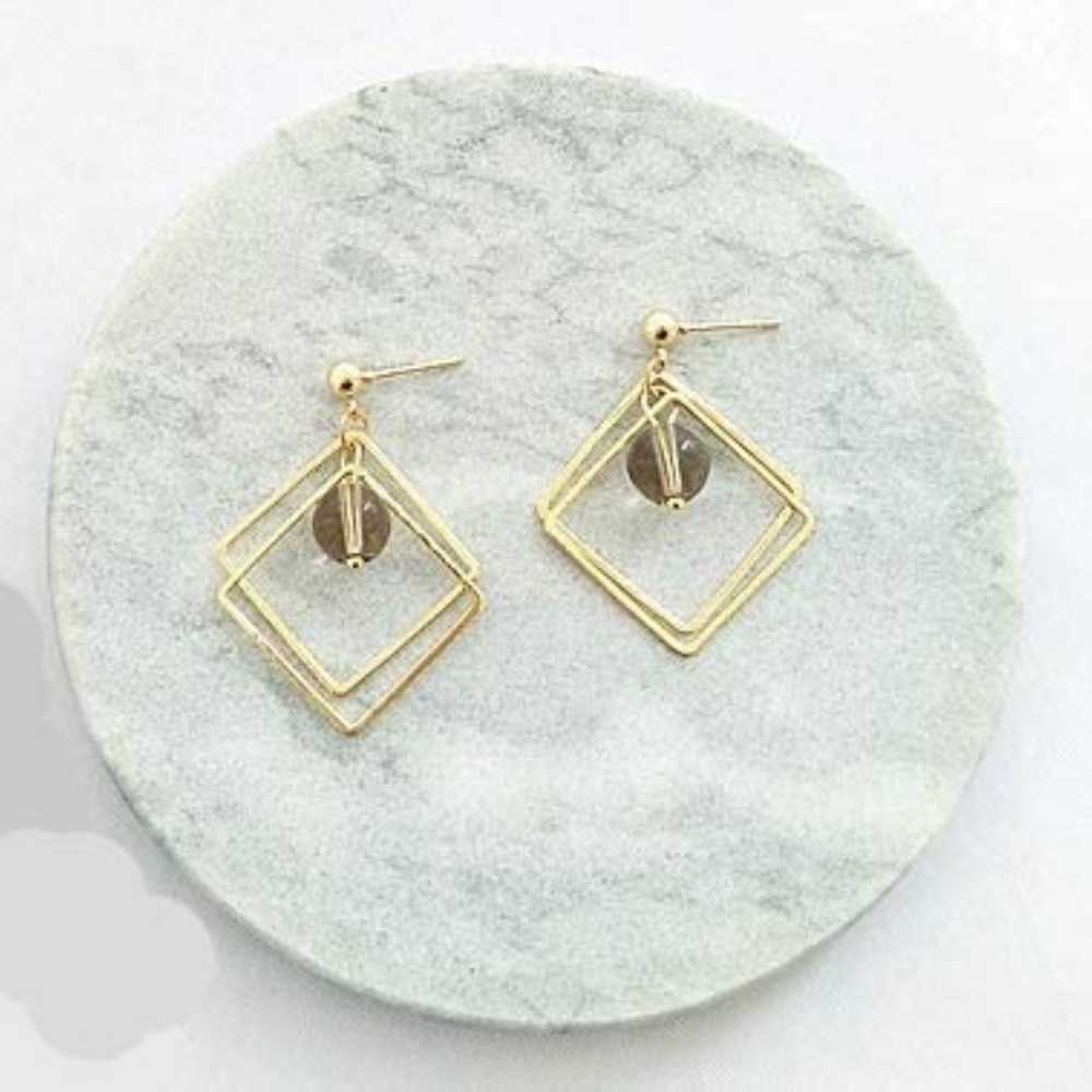 Double Square Drop Dangle Earrings